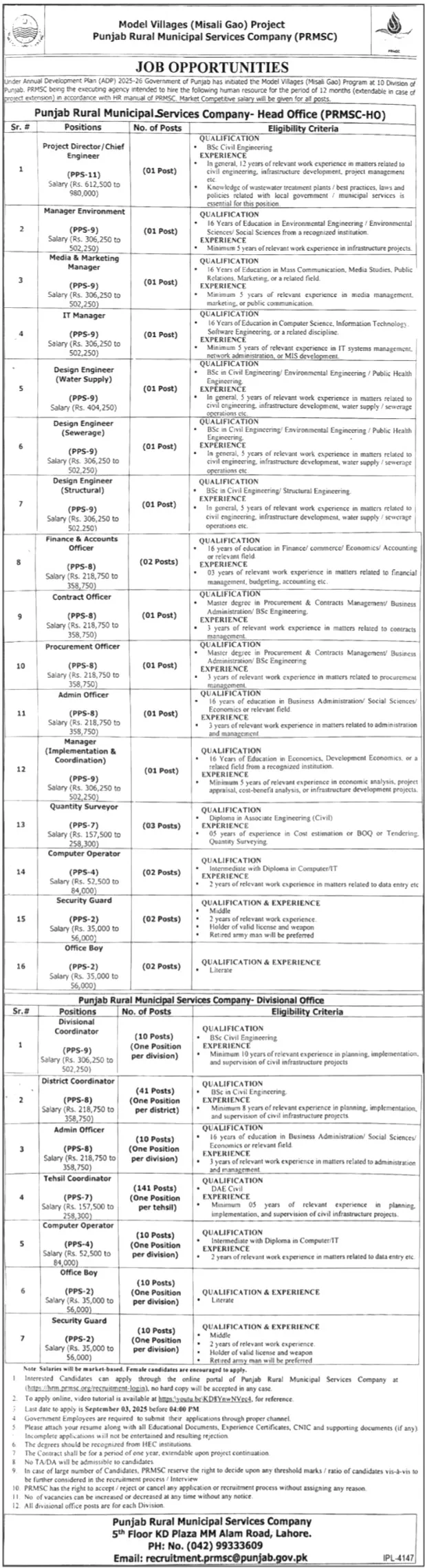 Punjab Rural Municipal Services Company Jobs 2025 Advertisement