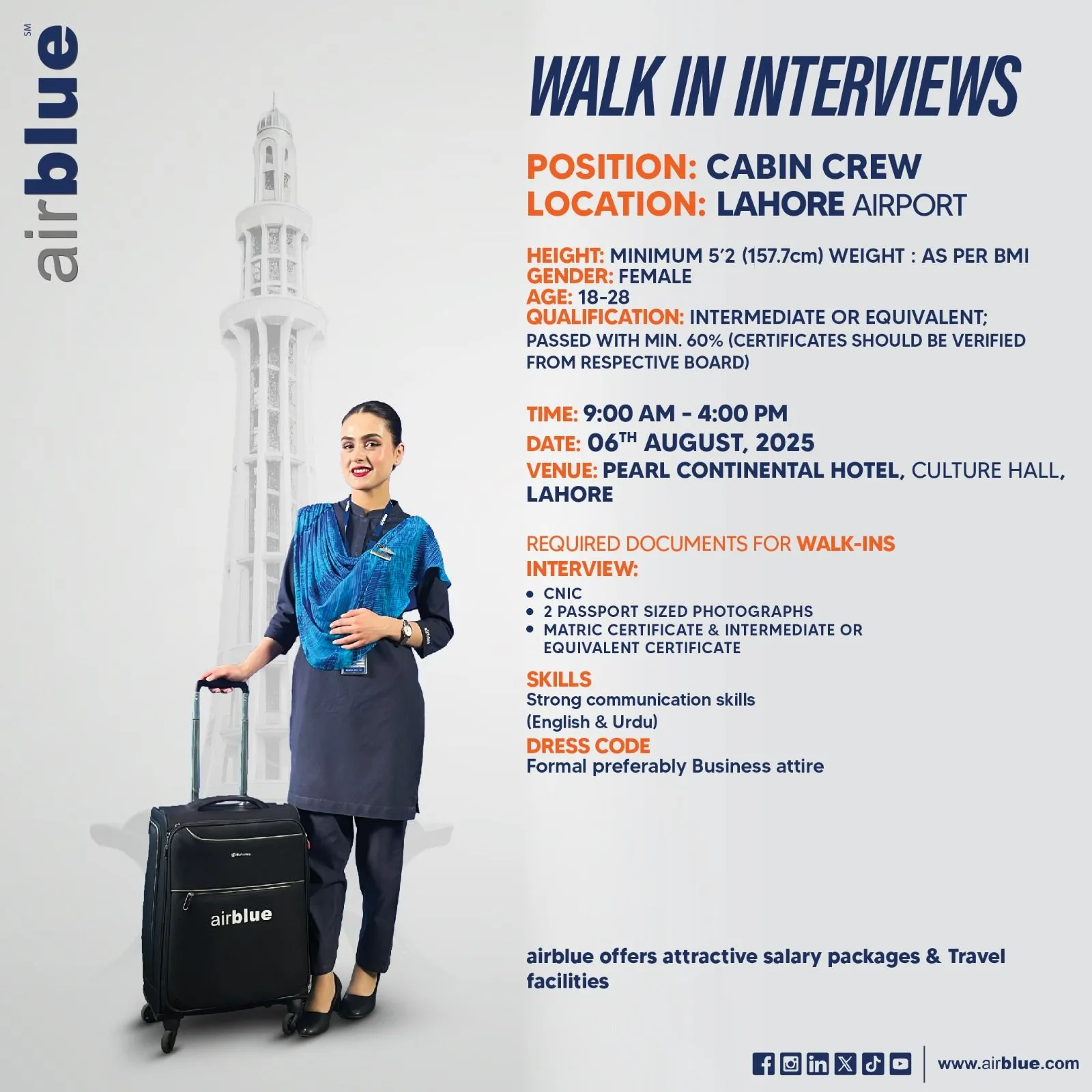 Airsial and Airblue Airhostess Jobs Advertisement
