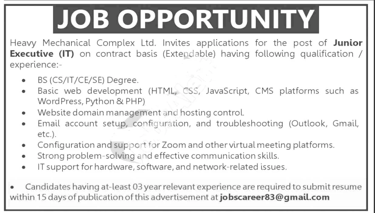 Heavy Mechanical Complex Jobs 2025 Advertisement