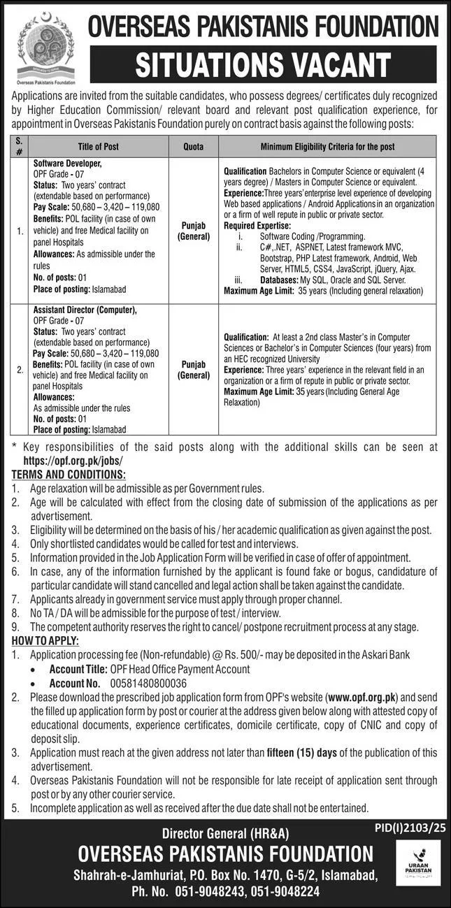 Overseas Pakistanis Foundation Jobs 2025 Advertisement