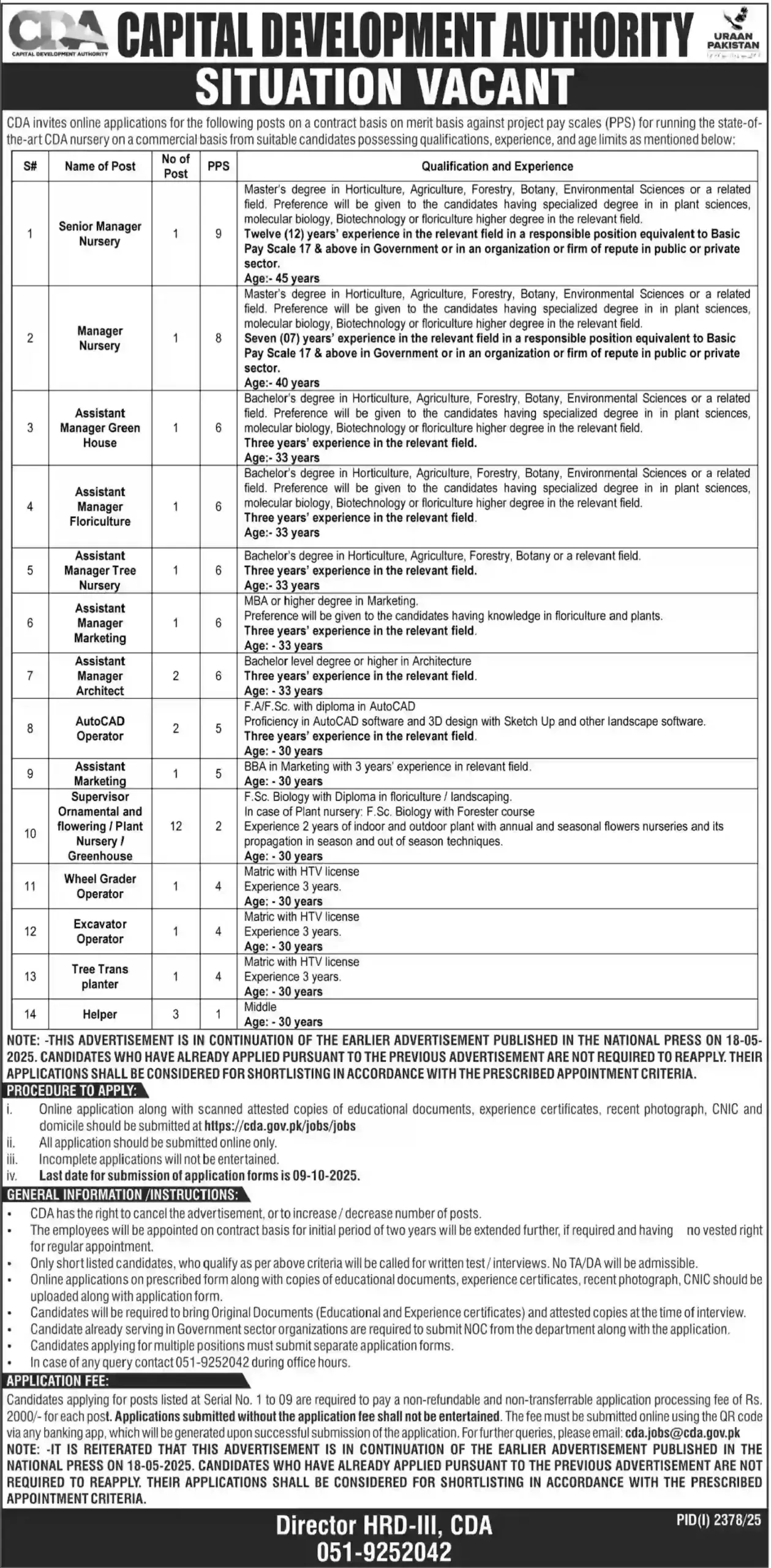 Capital Development Authority Jobs Advertisement