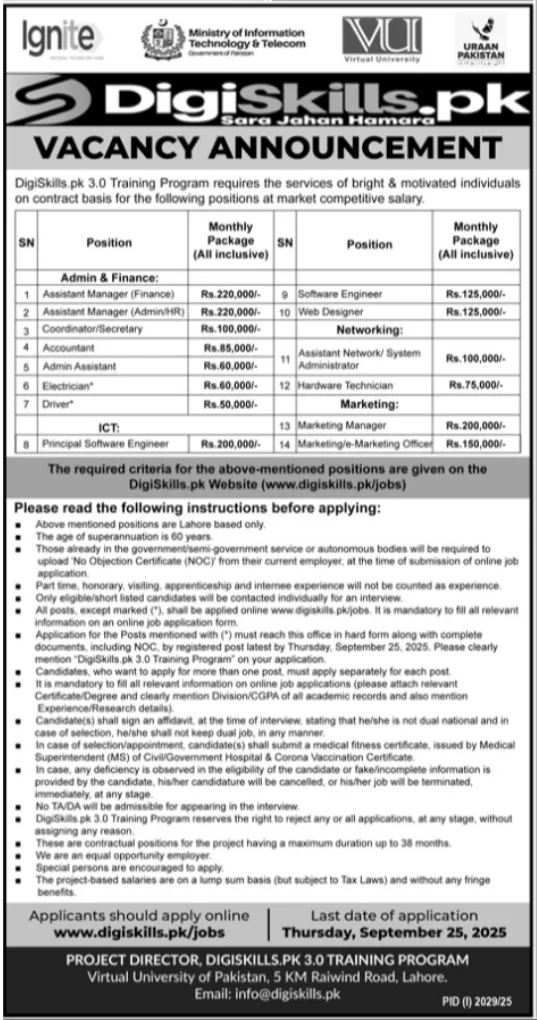 Digiskills PK Jobs Advertisement